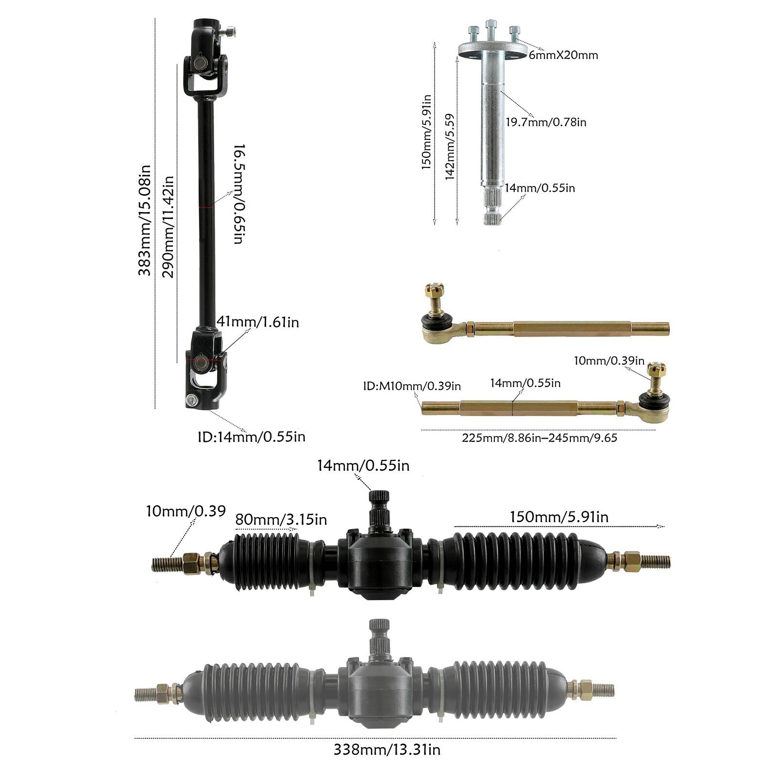 Steering wheel parts assembly, gear carrier, pinion shaft, tie rod, go-kart, four-wheeled, three-wheeled vehicle