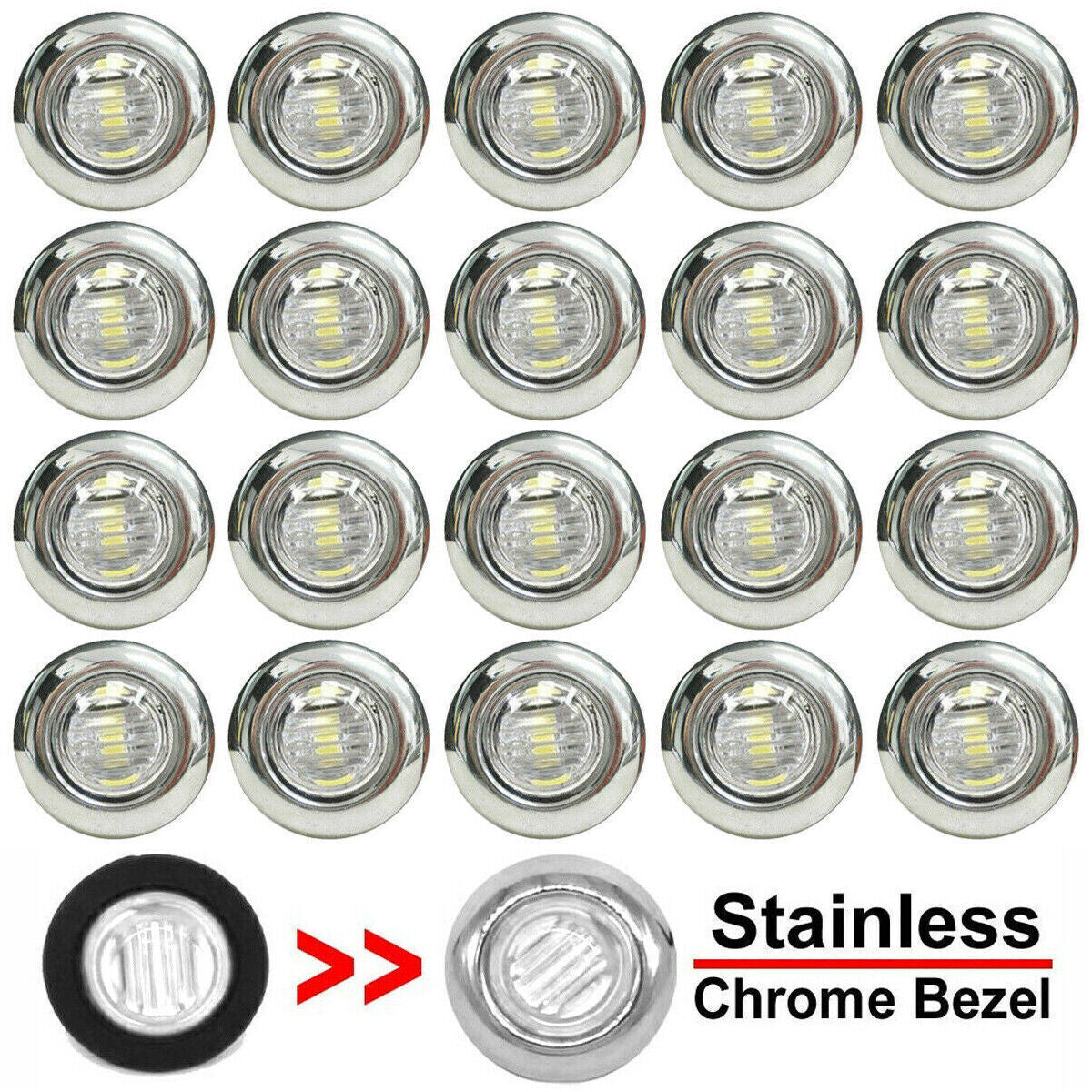 Round 3/4'' LED Side Marker Lights Car Truck Trailer Amber Stainless Base Lamp