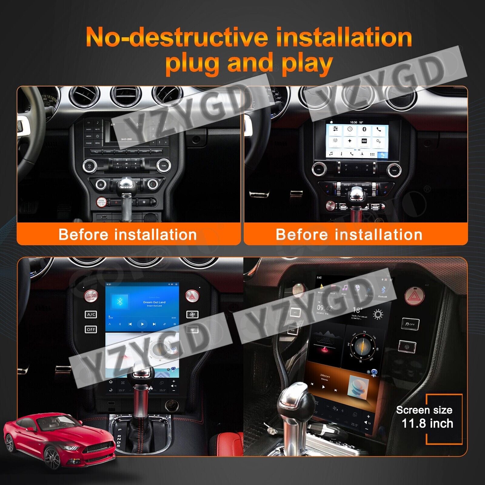 for Ford for Mustang 2015-2019 Android 2Din Car Radio CarPlay Stereo Receiver Screen