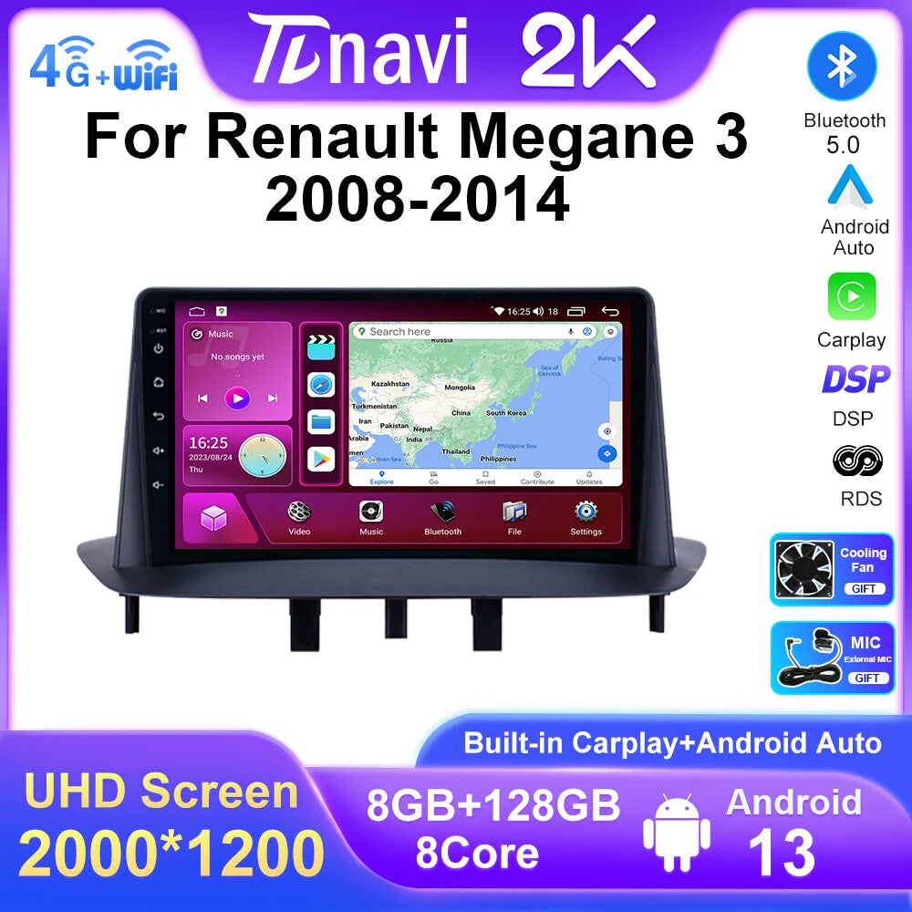for Renault Megane 3 Fluence Samsung SM3 2008-2014 Car Radio CarPlay GPS Screen