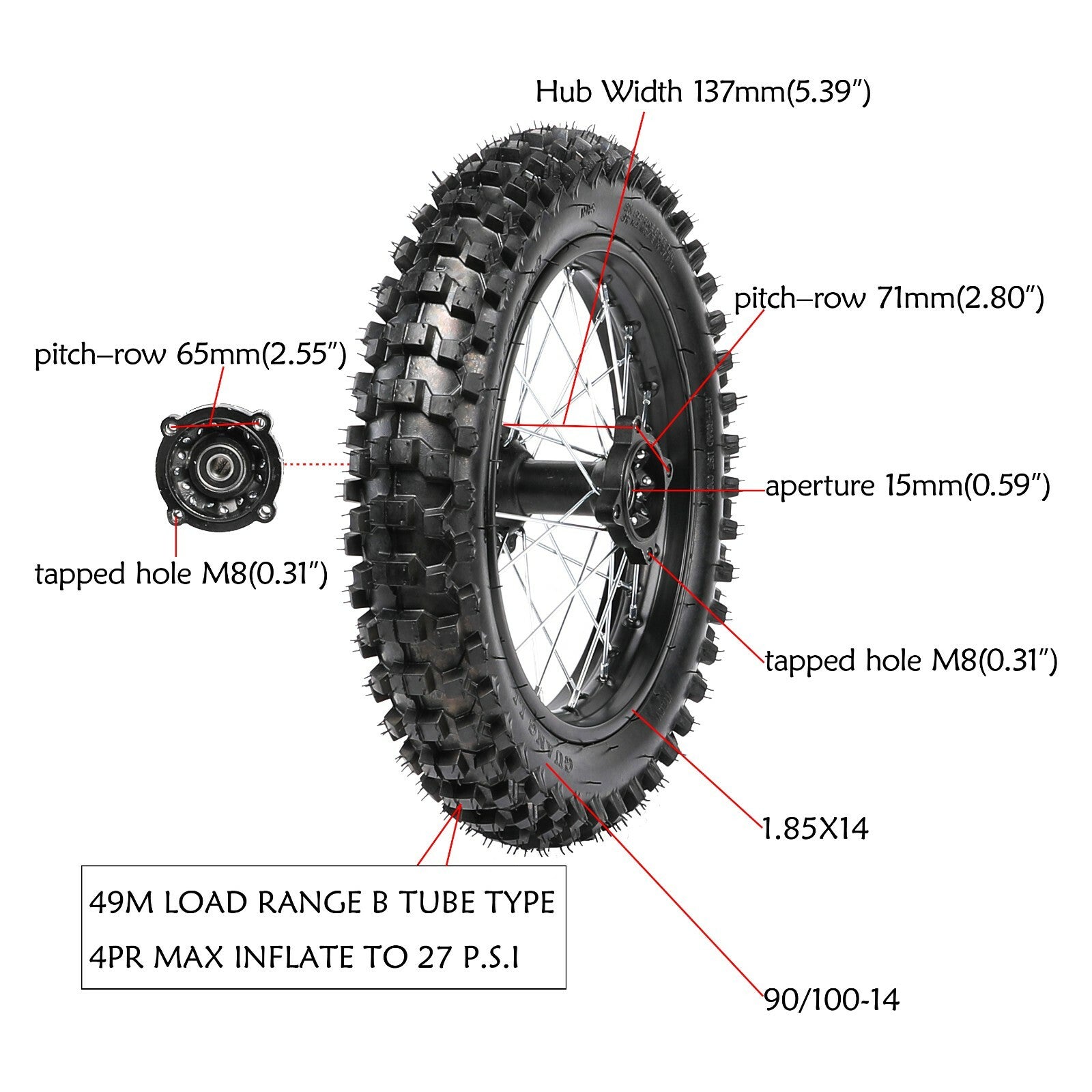 14-inch rear wheel swingarm kit, 90/100-14 tires, rims, grooved bicycle, Taodao Apollo 125cc 140