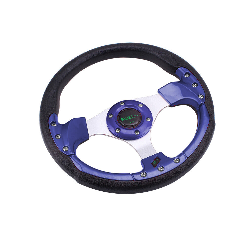 New 320mm Universal Sport Racing 6-Bolt Steering Wheel Blue Aluminum