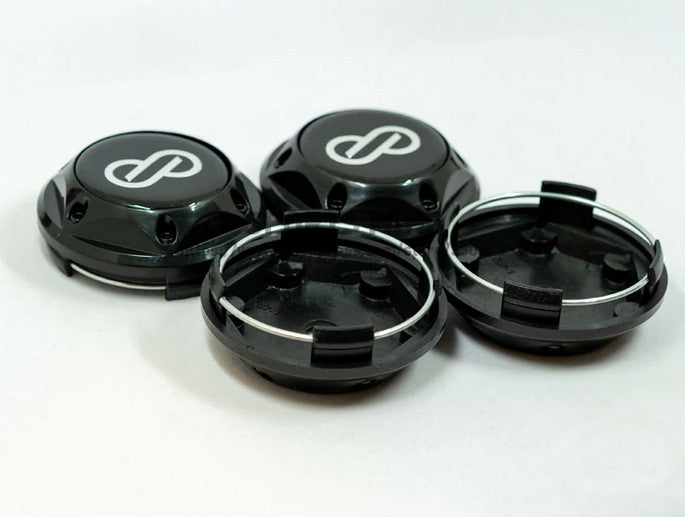 4-piece set of 68mm Enkei logo wheel center caps, hubcaps, rim caps, badges, black