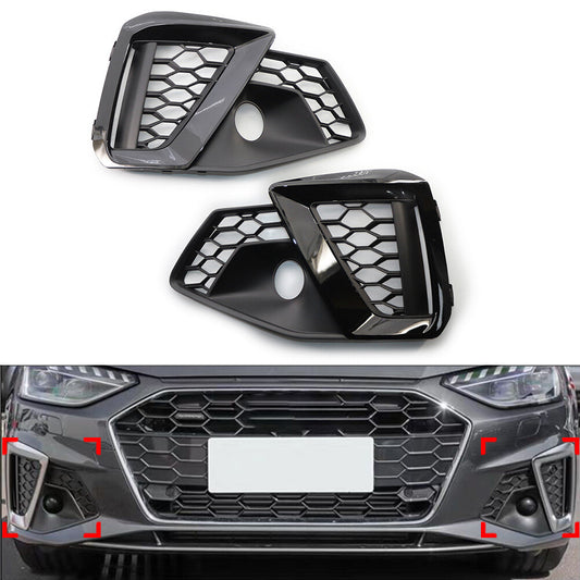 Front Bumper Fog Light Grille Grill for Audi A4L S-Line 2020-2022 Glossy Black