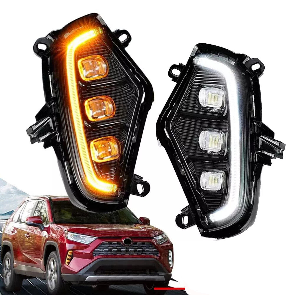 for Toyota RAV4 2019-2024 DRL Daytime Running Light LED Fog Lamp w/ Turn Signal