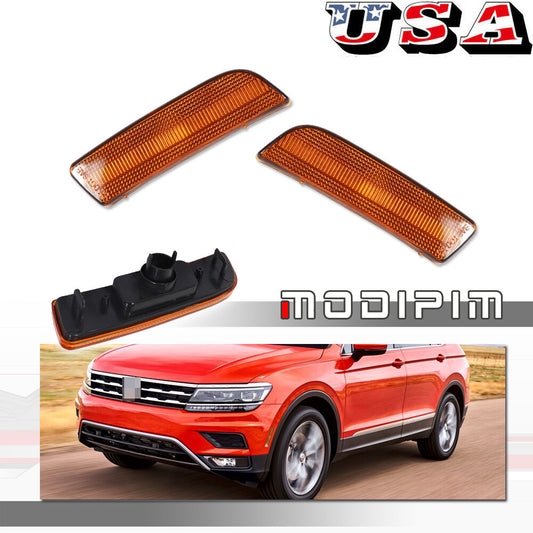A pair of amber-colored front side marker light housings for 2009-2017 for Volkswagen for Tiguan OE models.