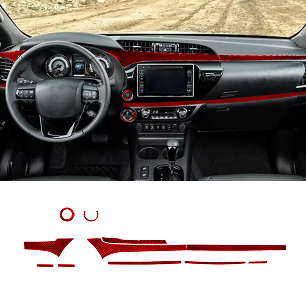 11Pcs Red Carbon Fiber Center Dashboard Cover Trim for Toyota Hilux 2015-2021