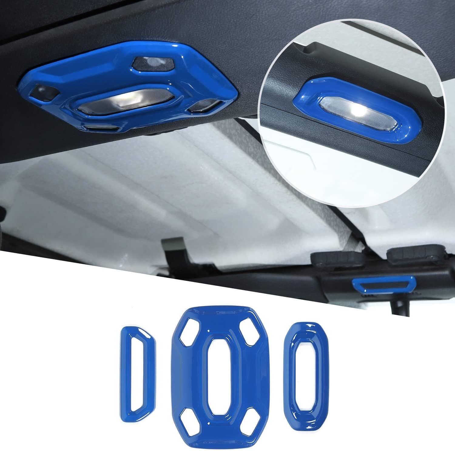 3Pcs Roof Reading Light Cover Trim Bezel for Jeep for Wrangler JL JLU 2018 Up Blue