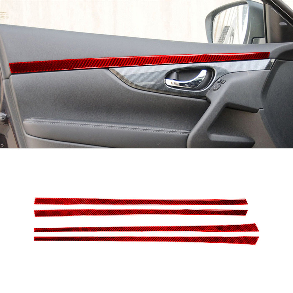 Red Carbon Fiber Front Rear Door Panel Cover Trim for Nissan Rogue 2014-2016
