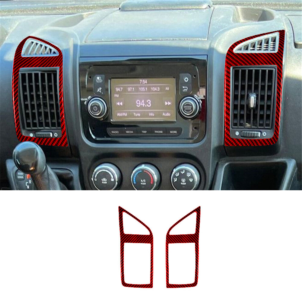 2X Red Carbon Fiber Central Air Vent Outlet Cover Trim for RAM Promaster 2014-21
