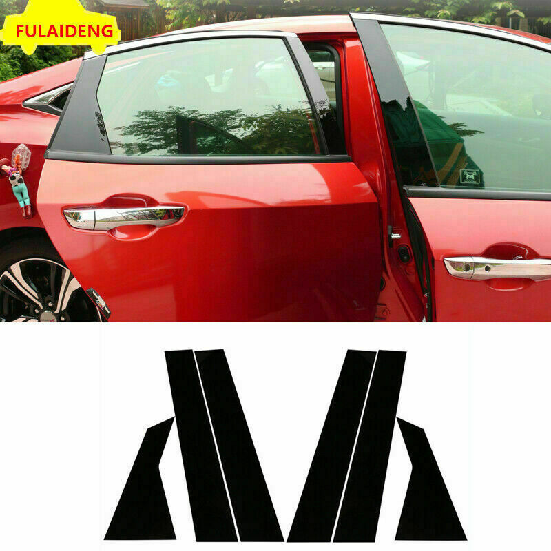 6X Black BC Pillar Panels for Honda for Civic Sedan 2016-2021 Door Cover Piano Post