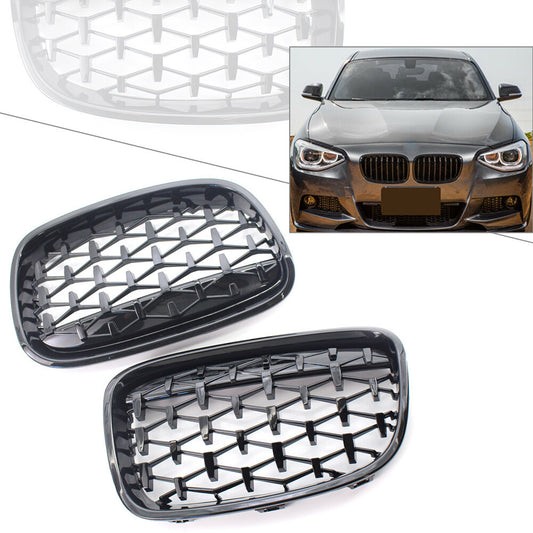 Fits for BMW 1 Series F20 11-14 Gloss Black Diamond Meteor Front Kidney Grill Grille