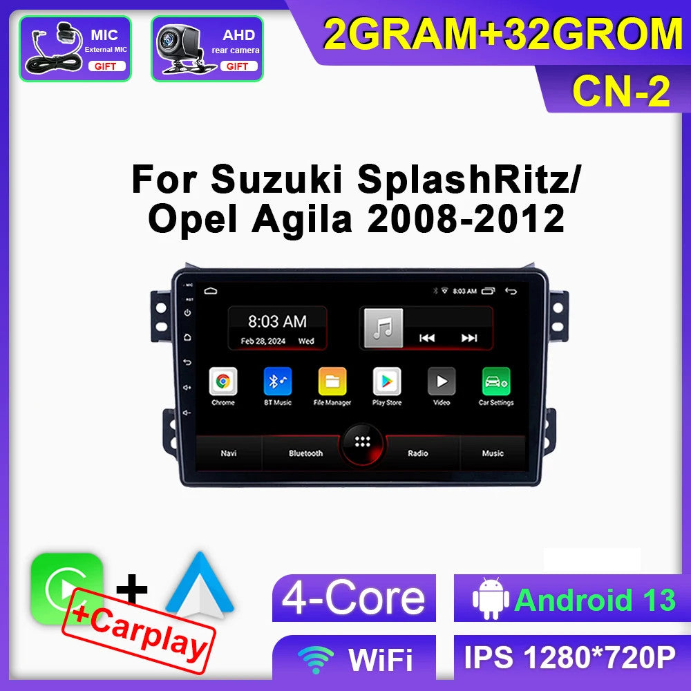 for SUZUKI Splash Ritz for OPEL Agila 2008-2012 GPS Stereo Player CarPlay Car Radio