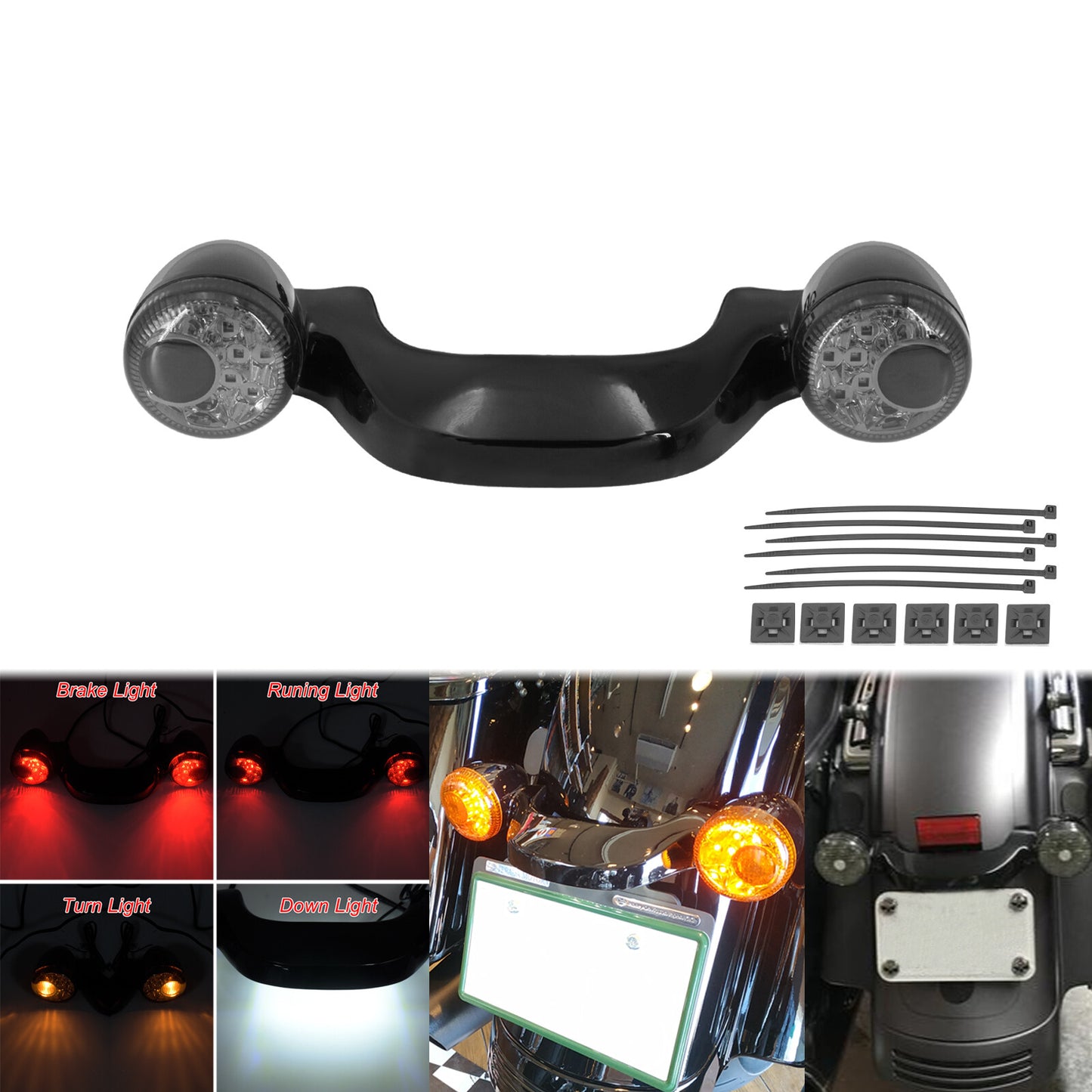 Black Rear Turn Signal Brake LED Light Bar for Harley Road Street Glide 10-2023