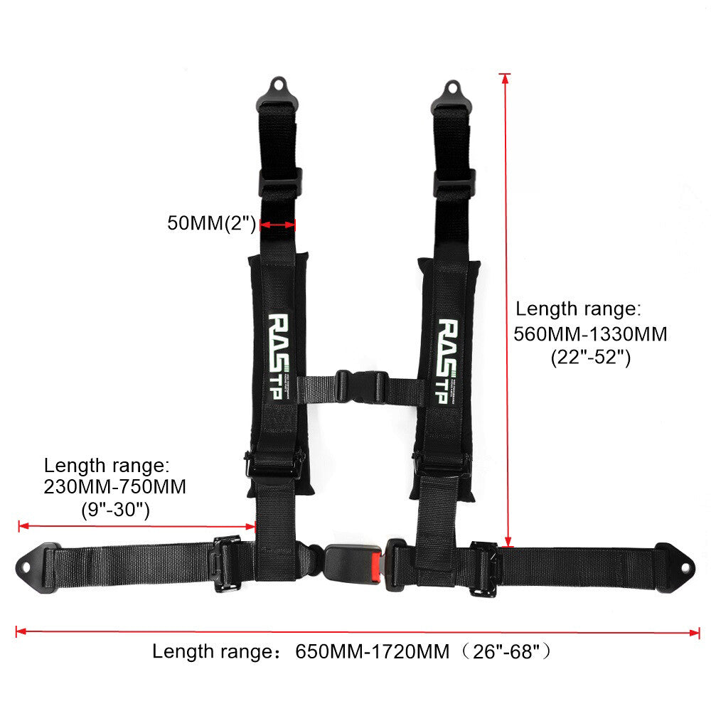 Black 2 4-Point Harness Quick Release Safety for Seat Belt+Shoulder Pads
