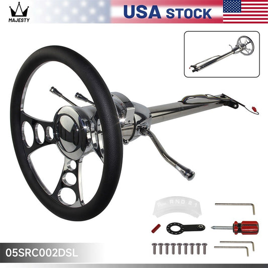 Universal 30'' Tilt AT Automatic Steering Column GM +14'' 9 Bolt Steering Wheel