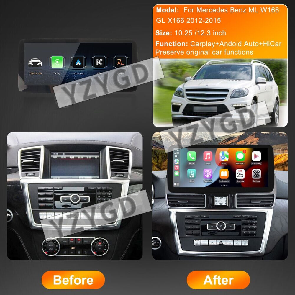 for Mercedes-Benz ML W166 GL X166 CarPlay Android Auto Multimedia Player Screen