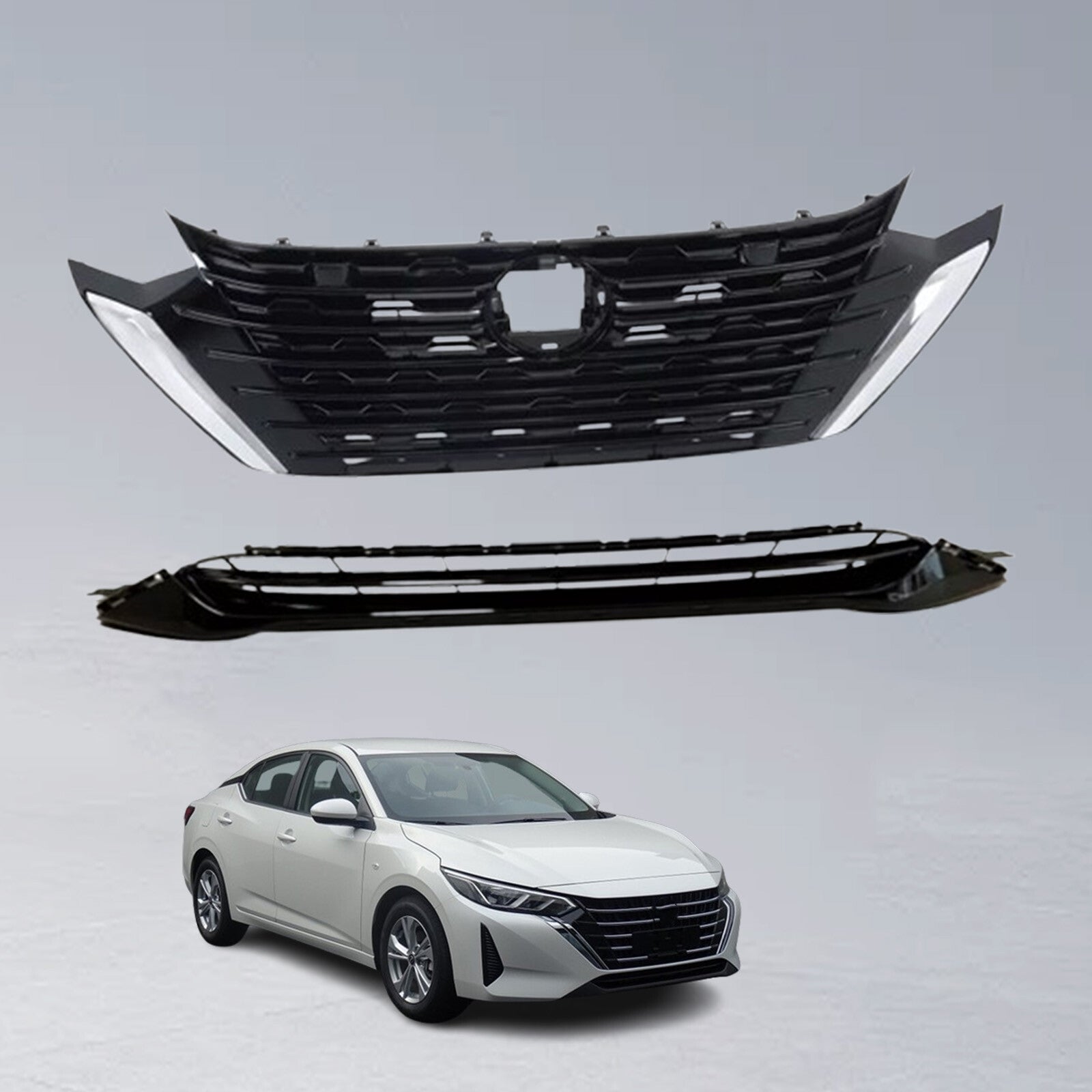 Front Bumper Upper Grille Lower Grille For 2024-25 for Nissan Sentra S SVuY