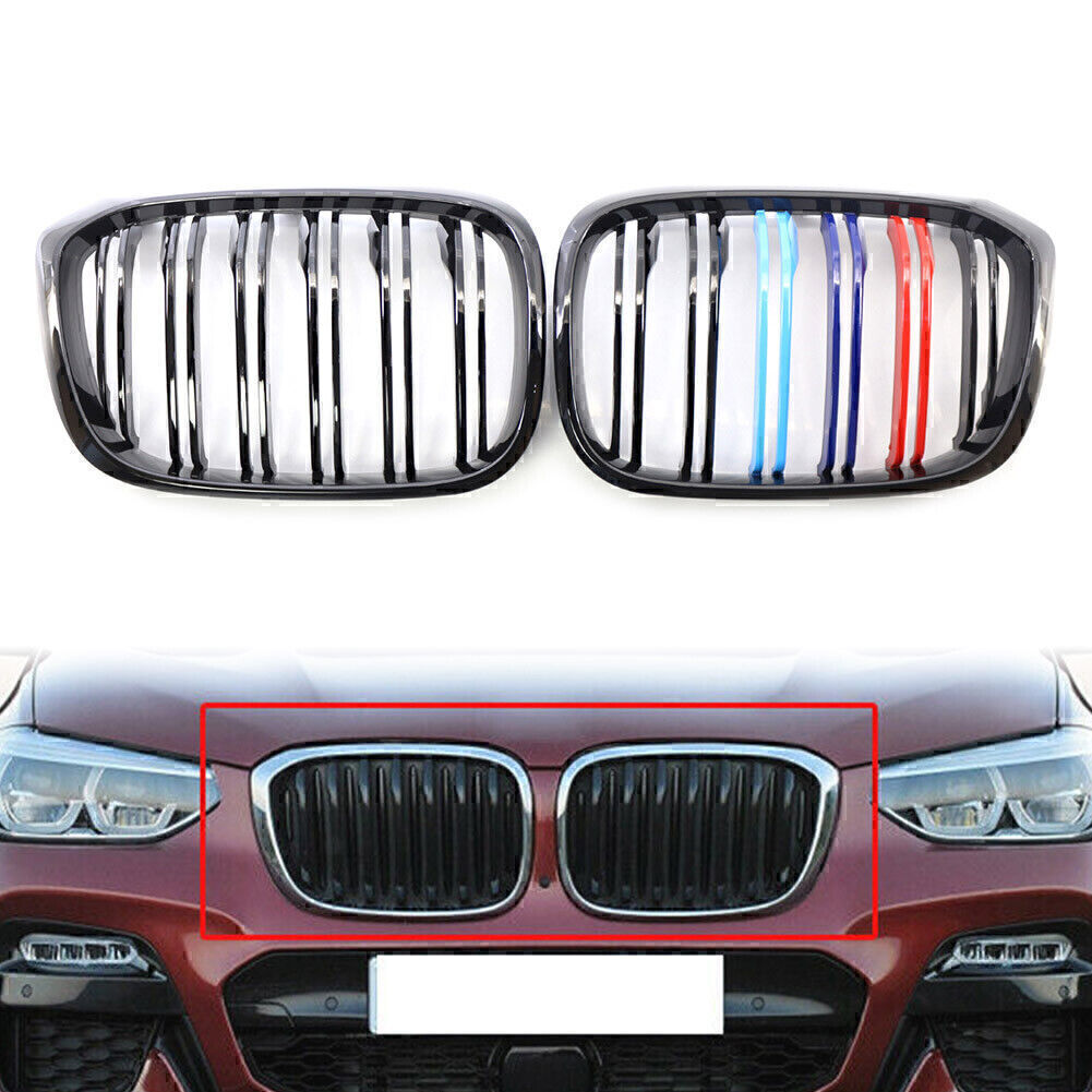 2X Glossy Black M-Color Front Kidney Grill Grille for BMW X3 G01 X4 G02 2018-21
