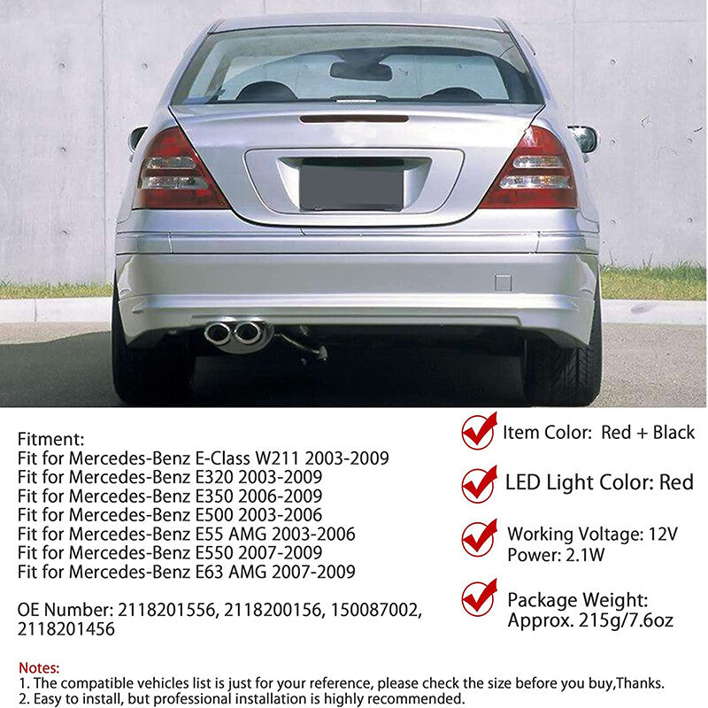 Third, brake lights suitable for Mercedes-Benz W211 E350 E500 high-mount LED parking lights in red.