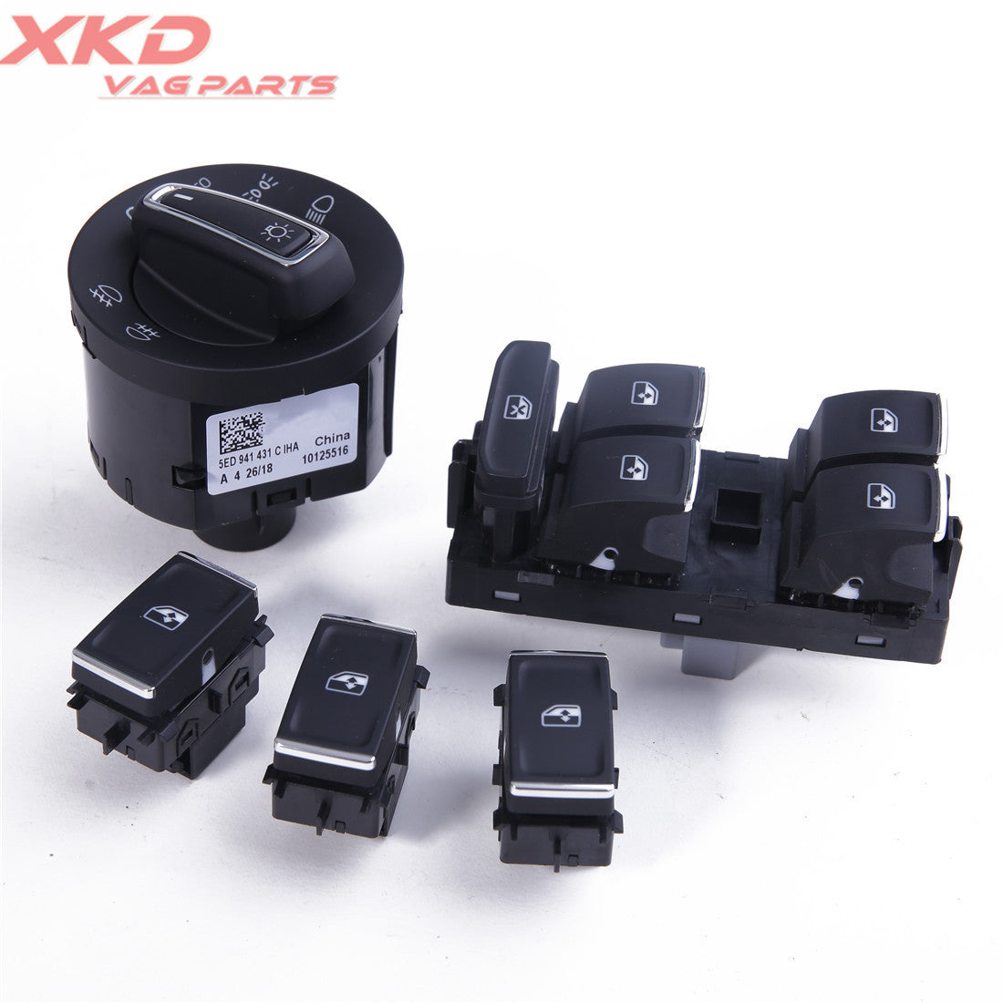 5-piece Chrome Headlight and Main Window Switch Set for SKODA Octavia