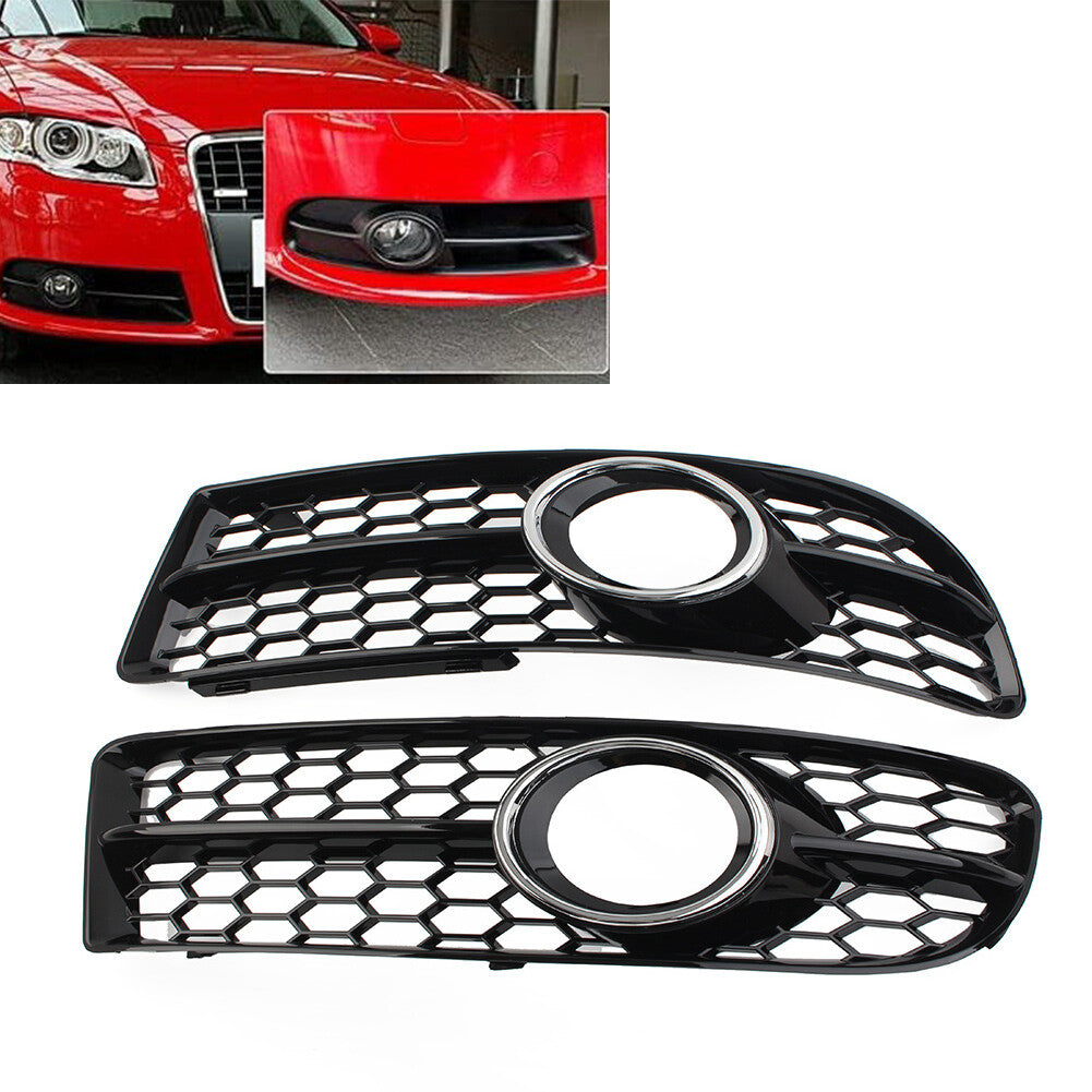 Pair Bumper Honeycomb Mesh Fog Light Grille Cover for Audi A4 B7 S4 05-08