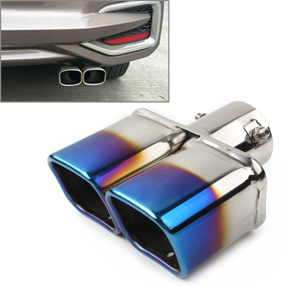 Dual Universal Rear Exhaust Pipe Tail Muffler Tip Square Accessories Straight