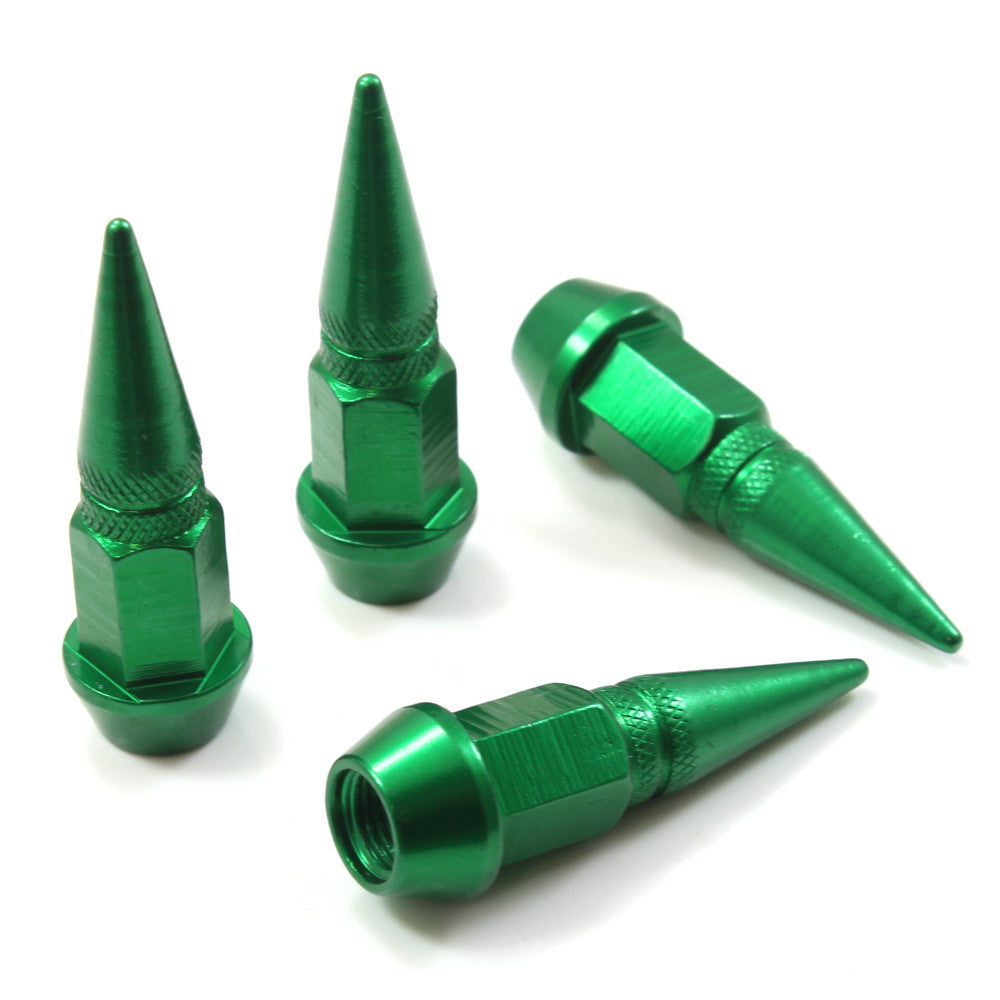 4 Green Aluminum Metal Spike Wheel/Tire Valve Stem Car-Truck Air Caps Covers