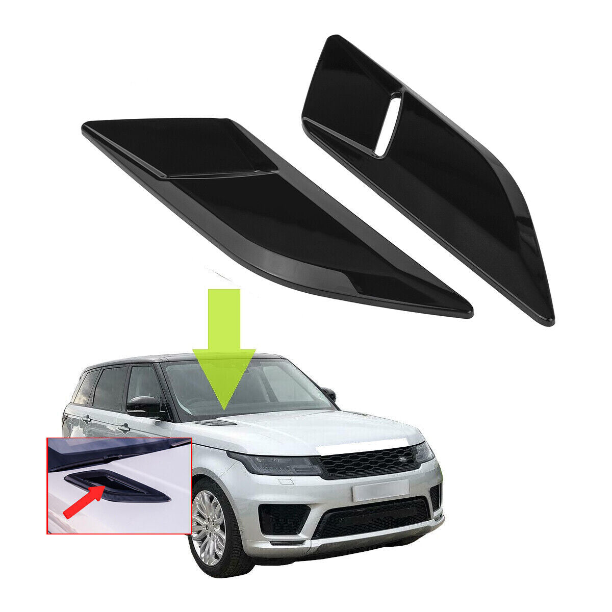 for Range Rover Sport L494 2014-18 Black Hood Vent Bonnet Air Vent SVR Style 2x
