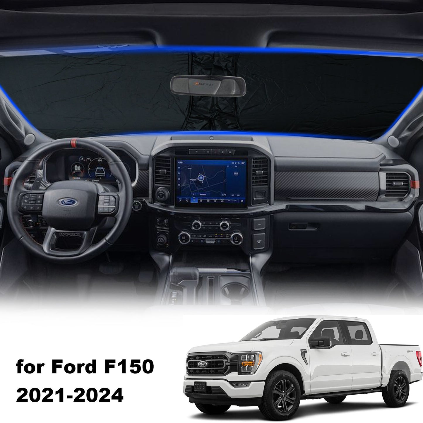 For 2021-2024 for Ford F150 Cab Windshield Sun Shade Front Foldable Heat Block Cover