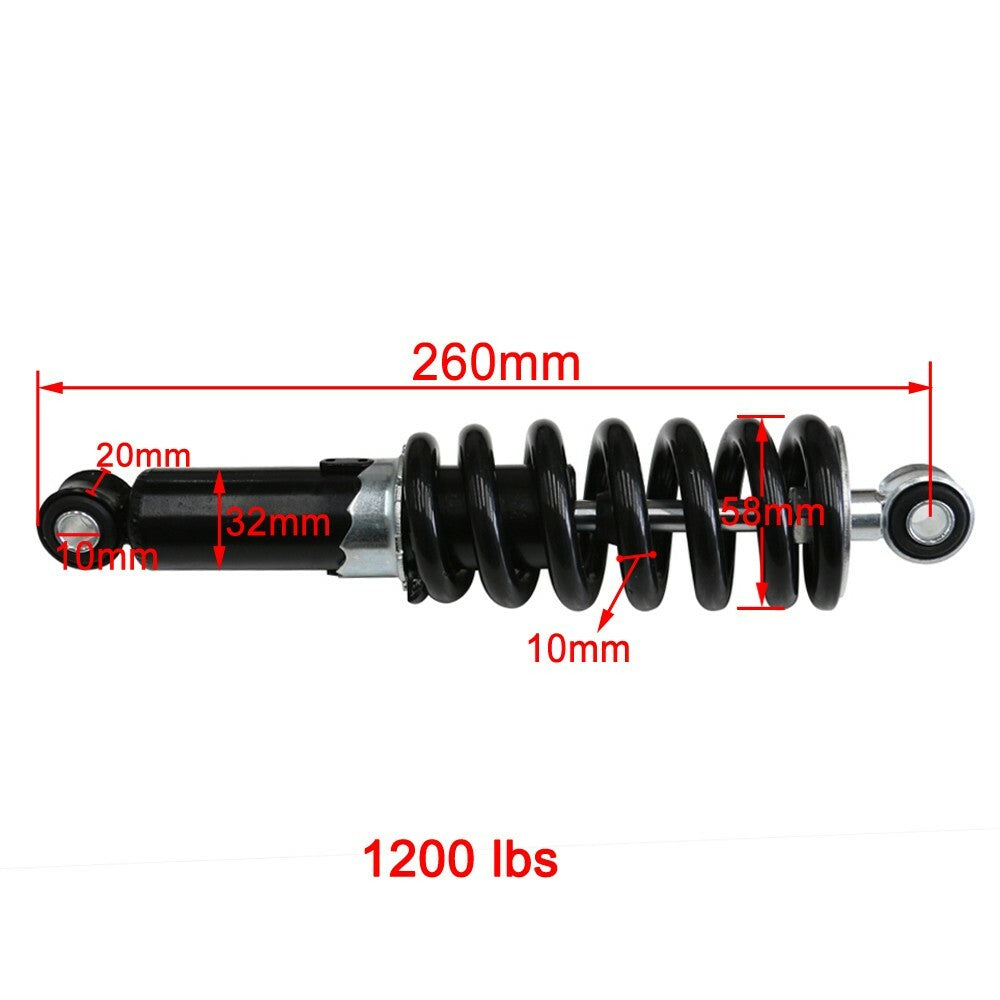 A pair of 260mm 10-inch rear shock absorbers are suitable for Pit Dirt bicycles, for mini bicycles, and all-terrain vehicles.