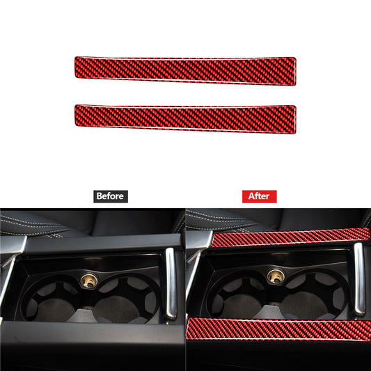 Red Carbon Fiber Watercup Strip Decorative Cover Trim for Volvo V60 2010-2017