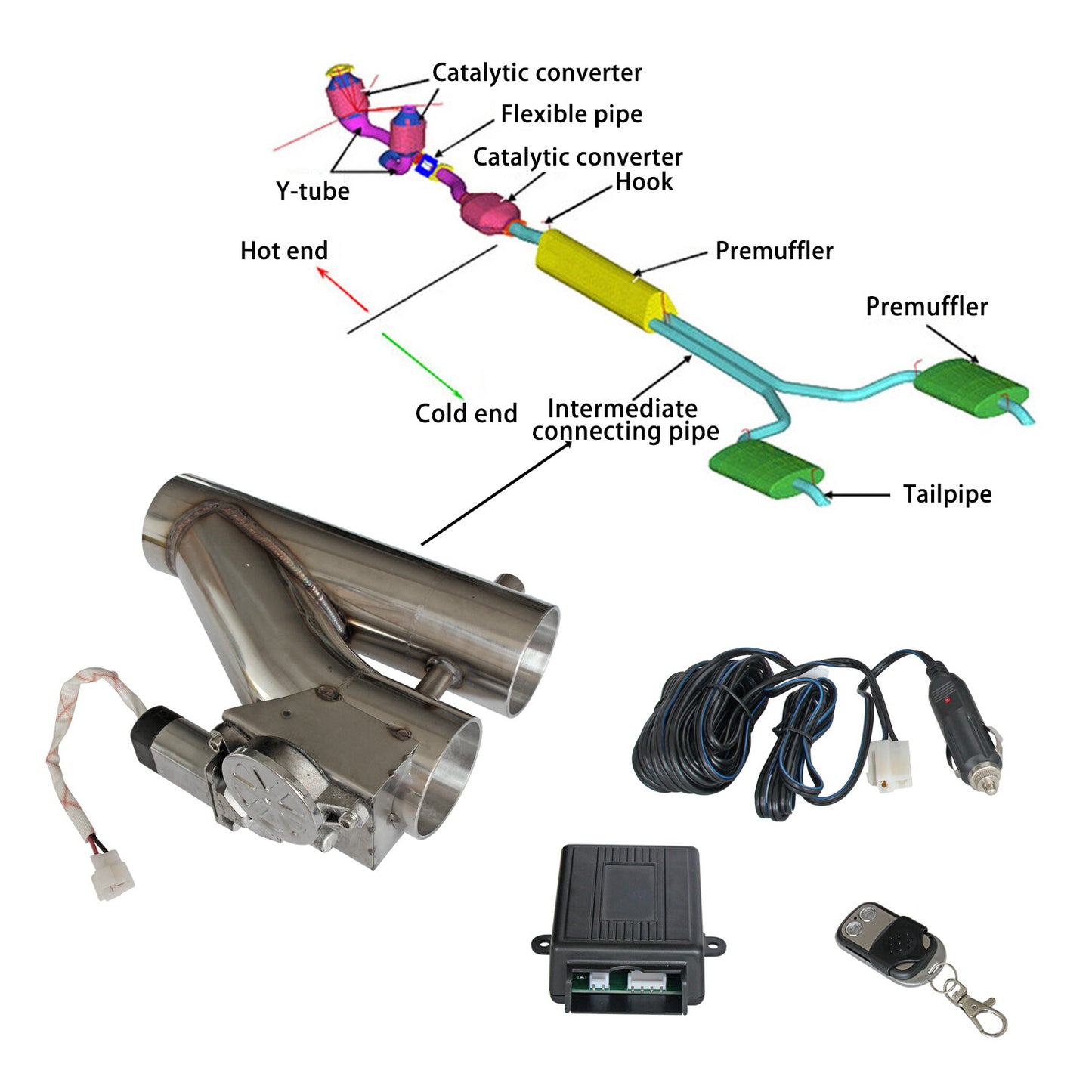 3inch 76mm Electric Exhaust Downpipe Catback Control Dual Valve Control Remote