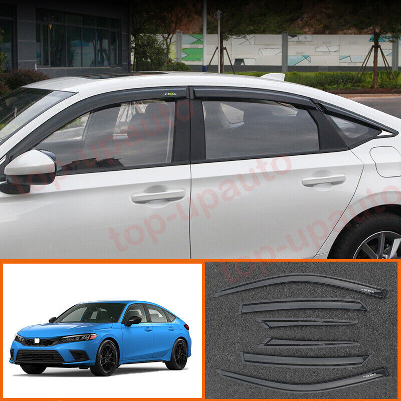 6pcs for Honda for Civic 2022-2024 Black Window Visors Sun Rain Guard Vent Deflector