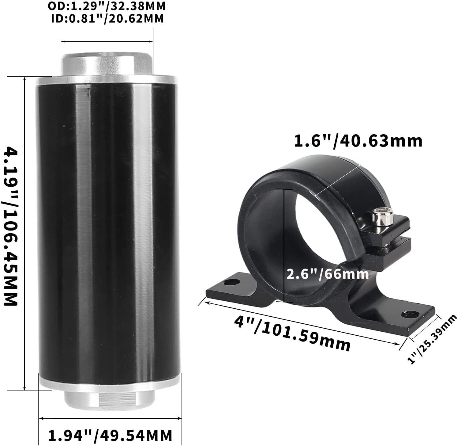 Inline fuel filter 30 microns with 6/8/10AN adapter and bracket clip 50mm universal