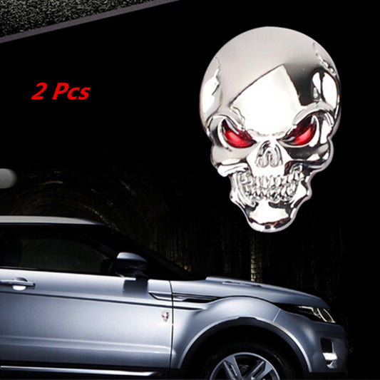 1x Car Chrome Metal Cover 3D Skull Demon Sticker Metal Emblem Badge