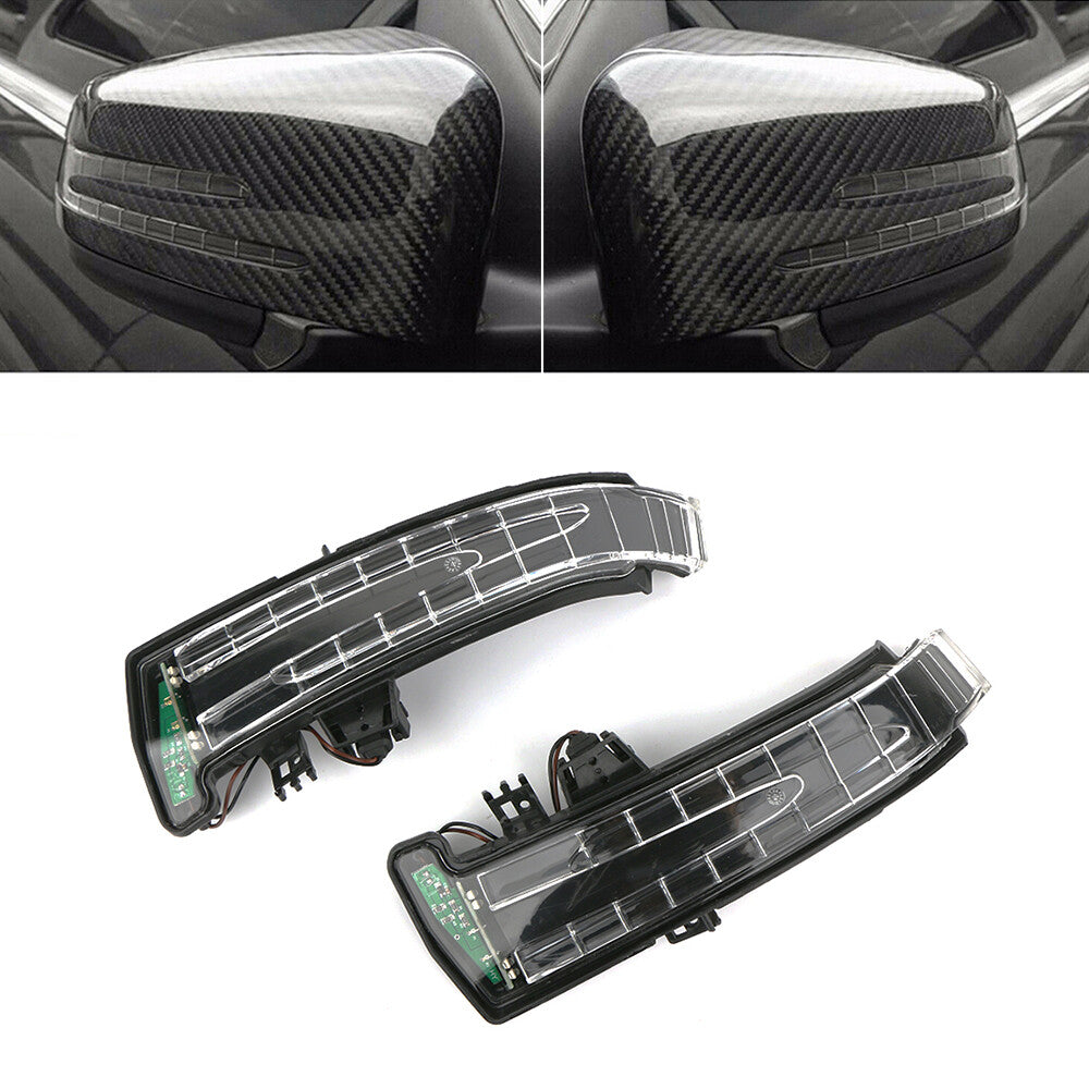 Two mirrored turn signal indicator lights are compatible with for Mercedes W204 W212 W221 L+R models manufactured between 2007 and 2013.