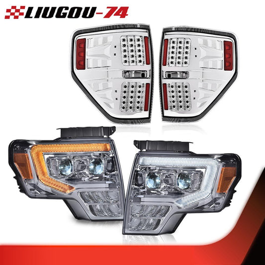 Suitable for 09-14 F150 dual LED projector smoke headlights + transparent LED taillights