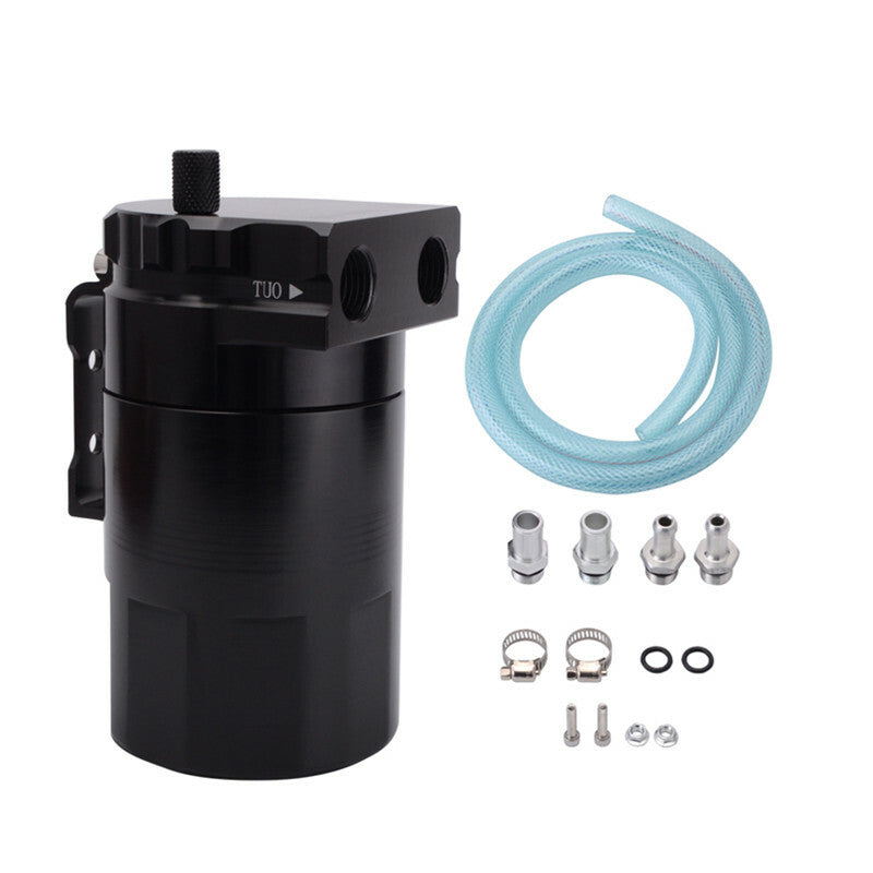 Car Baffled Black Aluminum Alloy Reservior Air Oil Separator Catch Can Tank Kit
