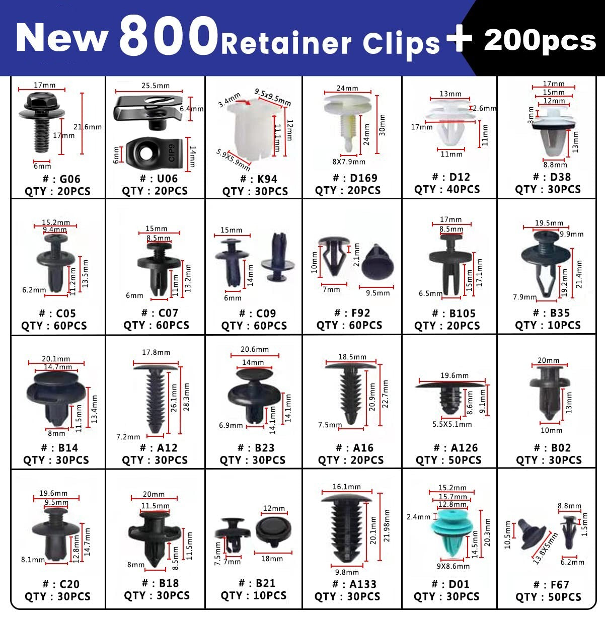 1000-piece pack of car door clips suitable for Ford , GM, for Toyota , for Honda