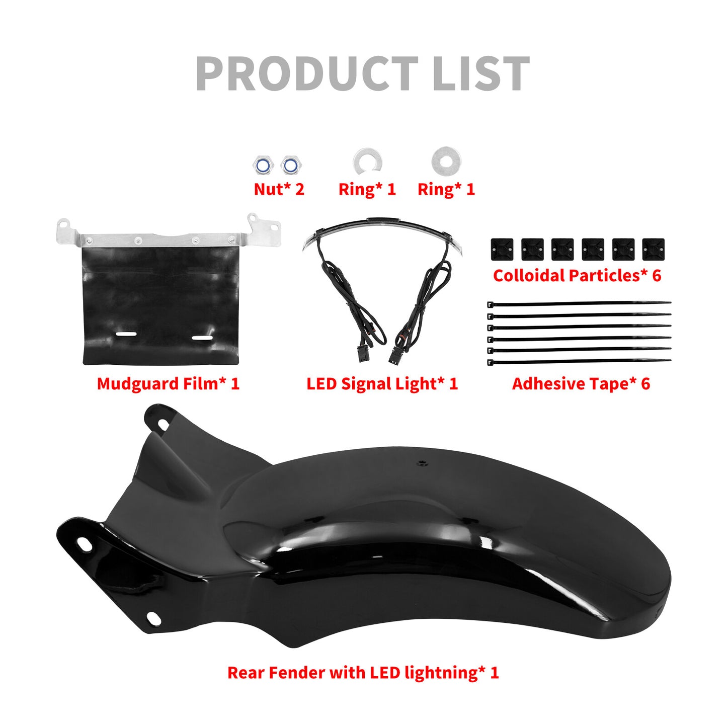 Black Solo Driver Rider for Seat Rear Short Fender w/ Turn Signal Brake LED Light