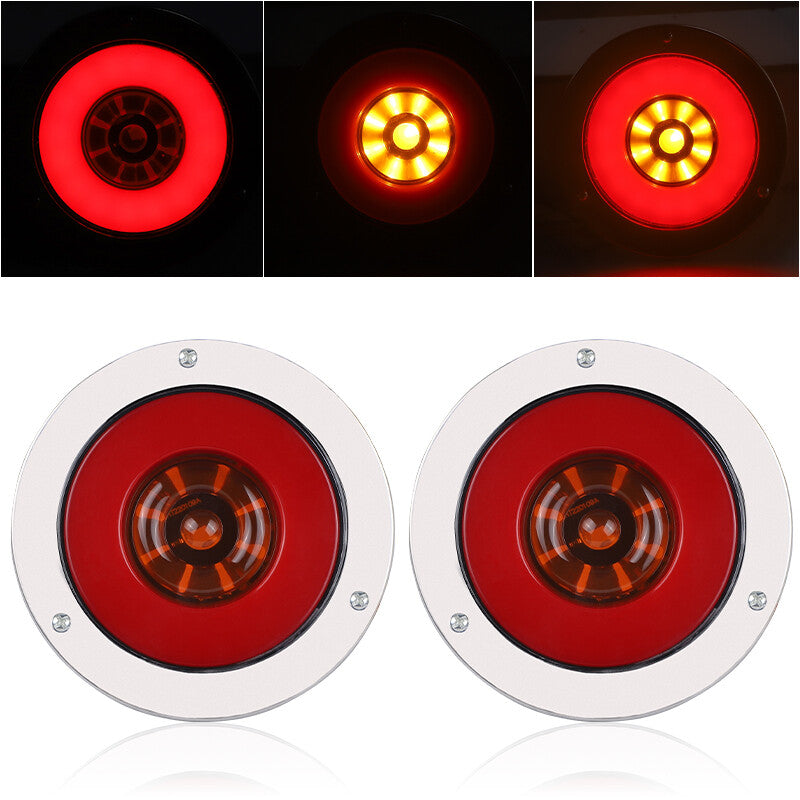 2X Red /White 4inch Round 24LED Truck Trailer Stop Turn Signal Tail Brake Lights