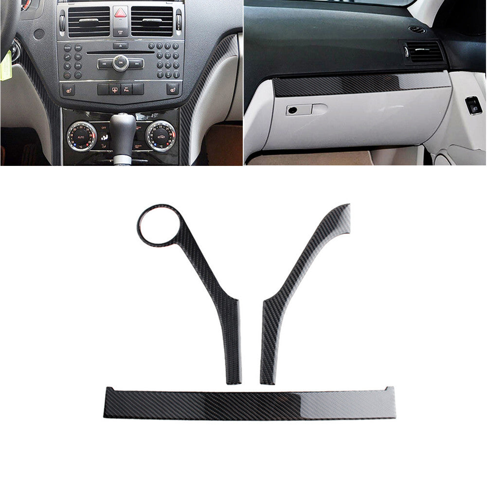 3x Carbon Fiber Center Console Trim Strip for Mercedes-Benz C Class W204 2007-10