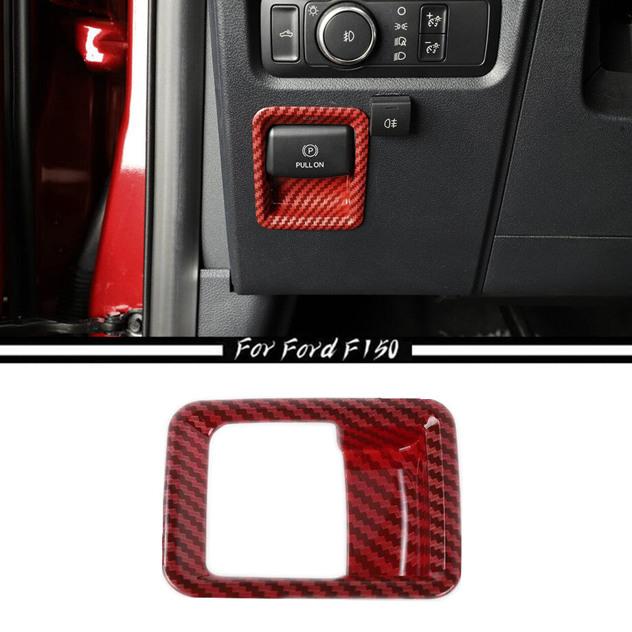 Red Carbon Car Handbrake Switch Cover Trim for Ford F150 F-150 21-23