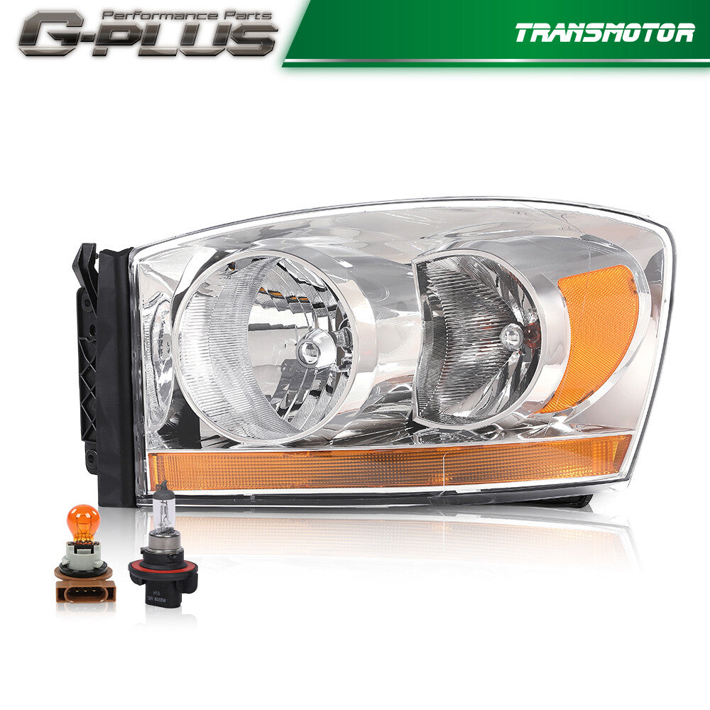 Chrome/amber headlights suitable for 2006-2009 for Dodge for Ram 1500 2500 3500 driver's side.