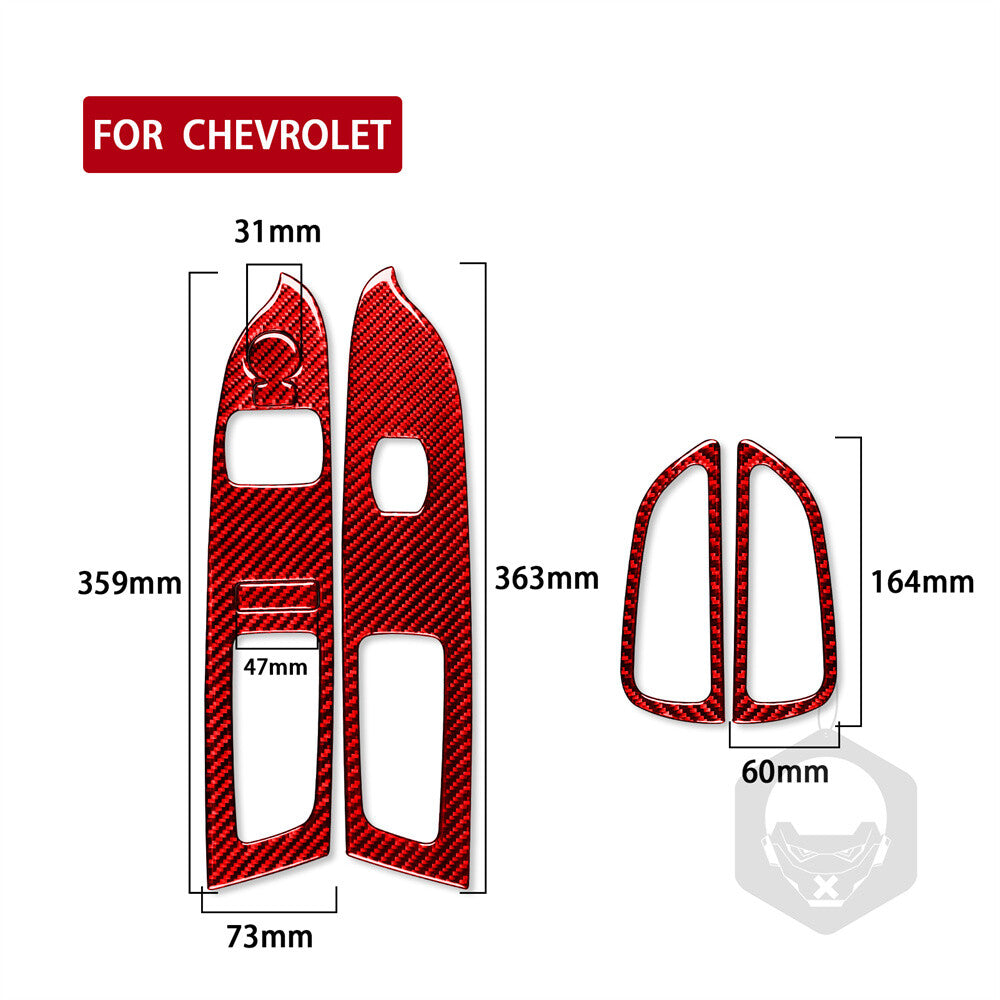 Red Carbon Fiber Window Lift Switch Trim for Chevrolet Colorado for GMC for Canyon 2015+