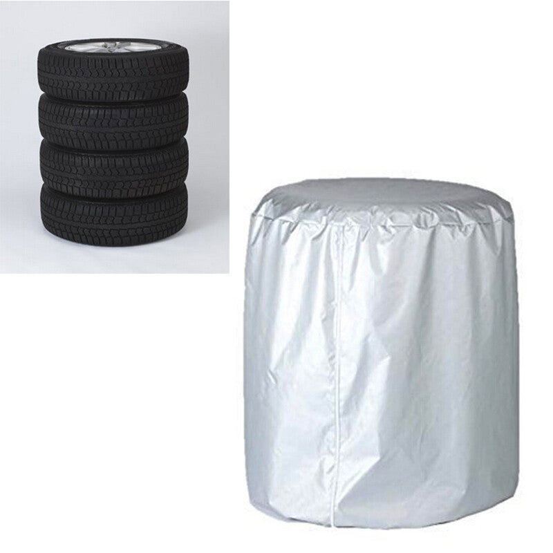 Car wheel and tire rain/dust protection seasonal protective cover, spare tire storage, silver