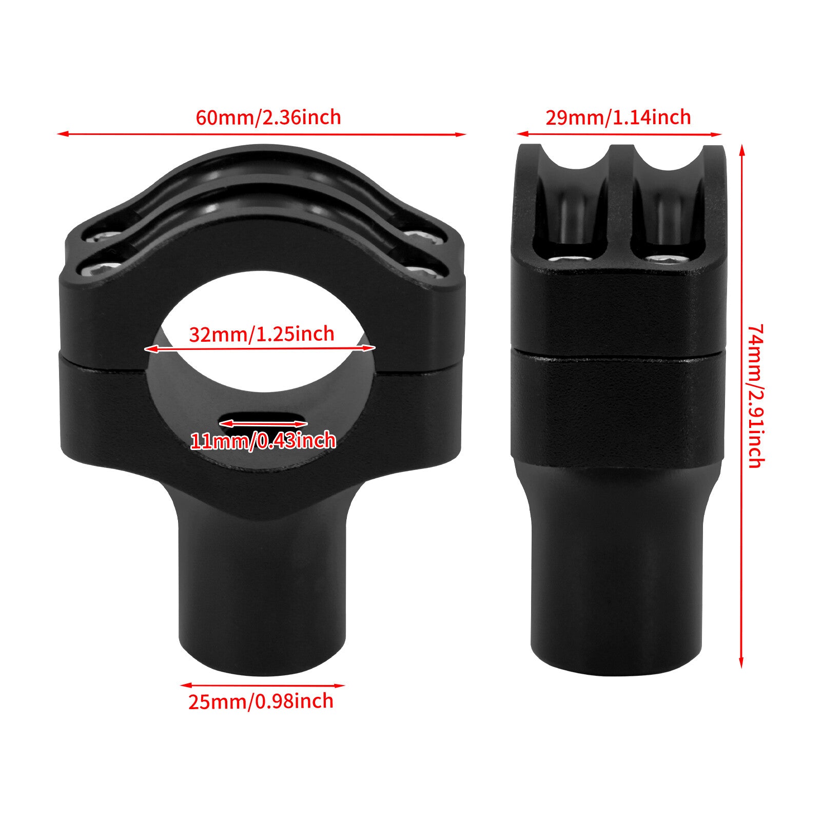 Black Riser Clamp Mount for Harley 1.25 Handlebars Dyna Softail Road King Glide