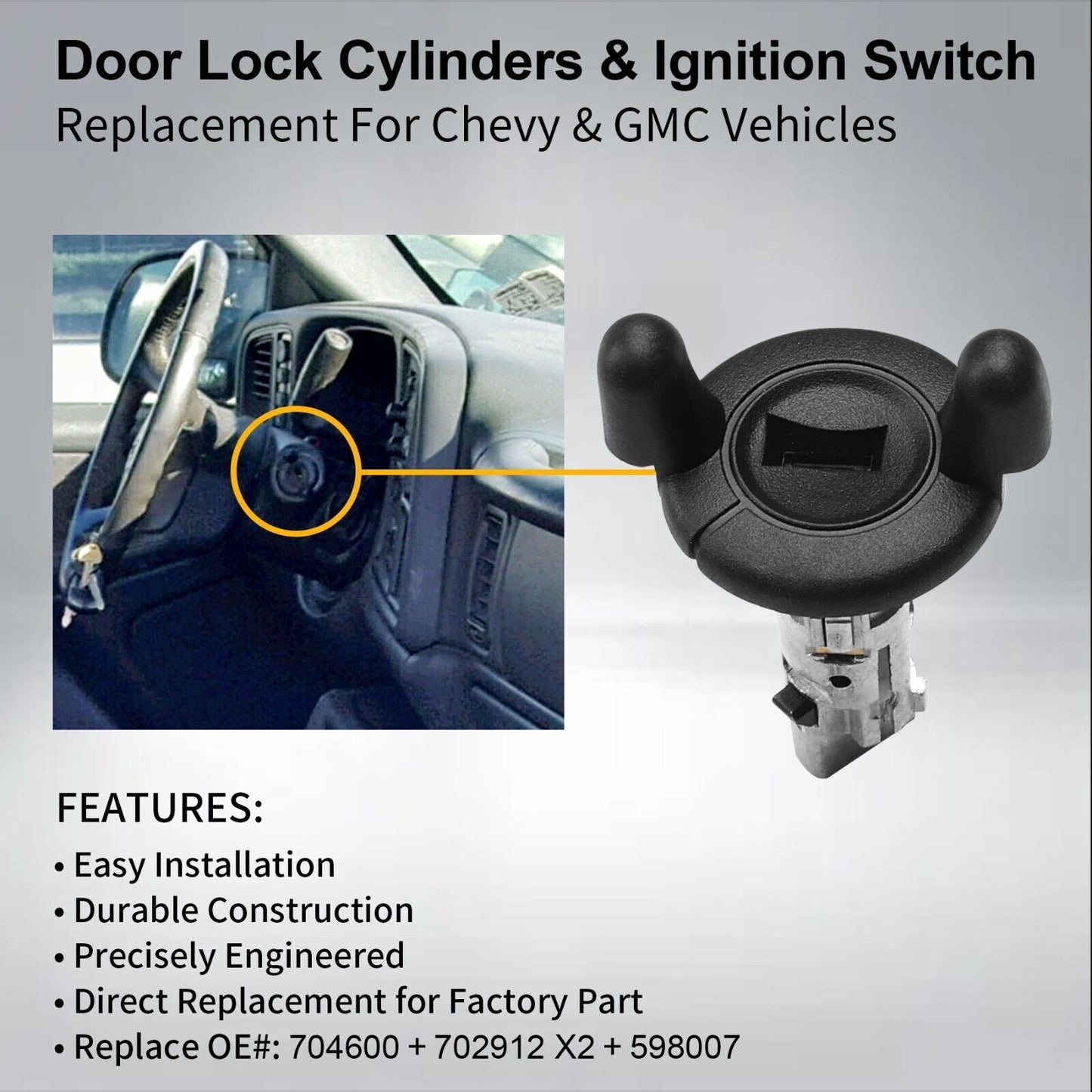 Front door lock cylinders and ignition switches are suitable for Chevrolet Tahoe Silverado for GMC for Sierra