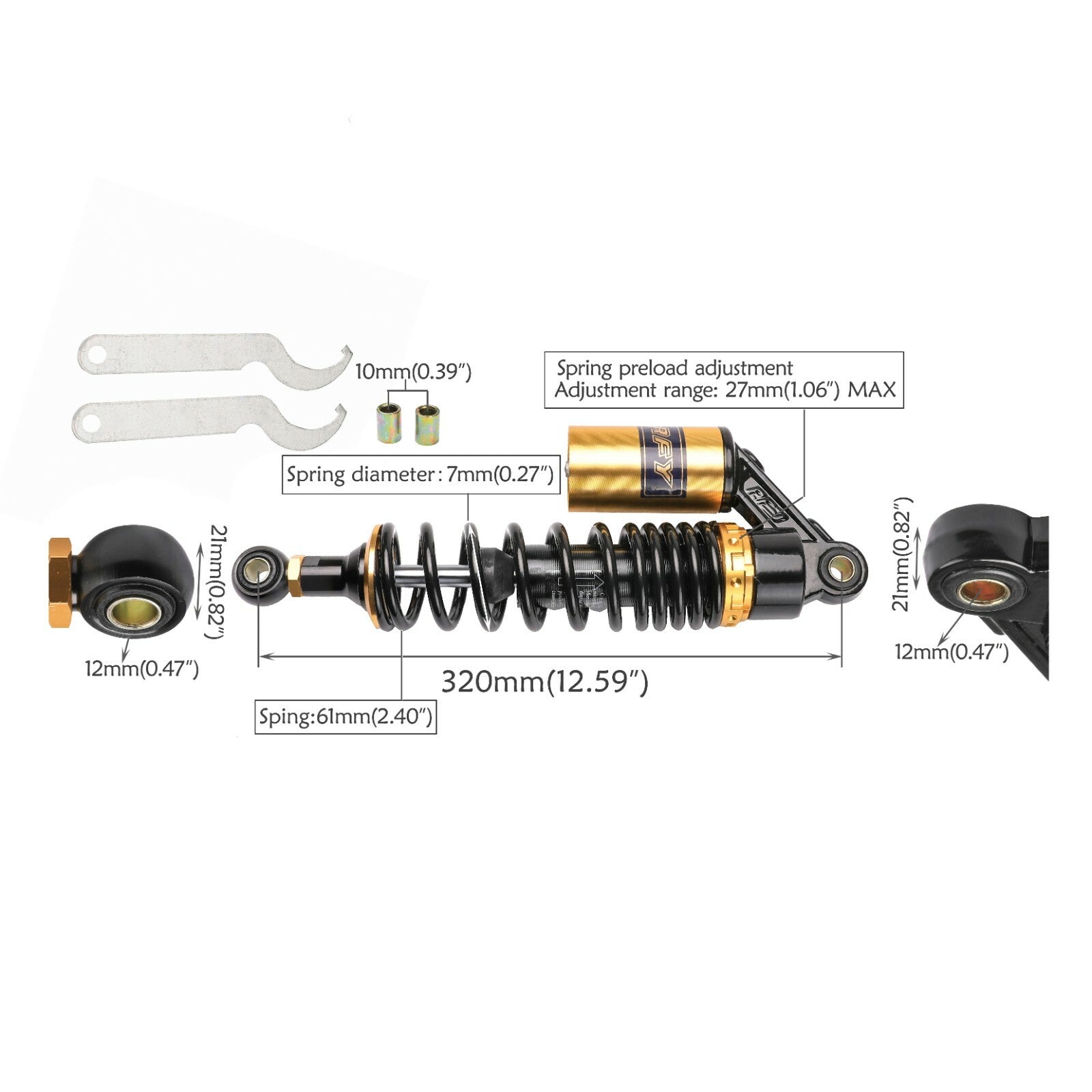 A pair of 320mm 12.5-inch rear shock absorbers for the CT90 Trail Coolster 125cc ATV scooter.